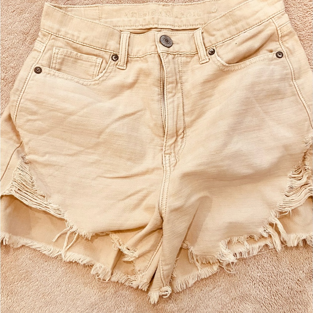 American Eagle Outfitters Women's Tan Distressed Jean Shorts
